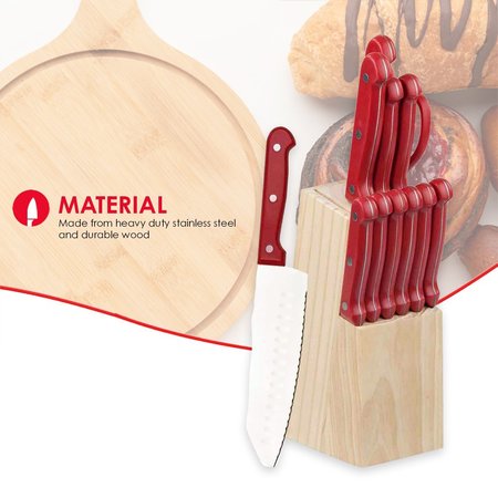 Home Basics Home Basics 13 Piece Knife Set with Block, Red ZOR96141